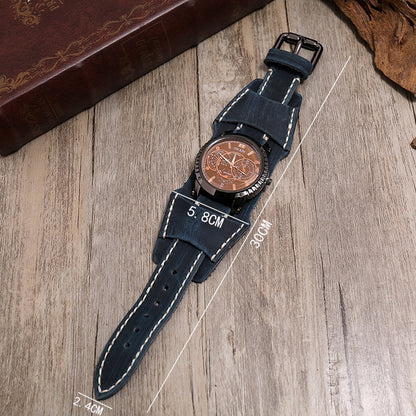 Cool Factor 11 Mens Big Dial Watch with Steam Punk Leather Band