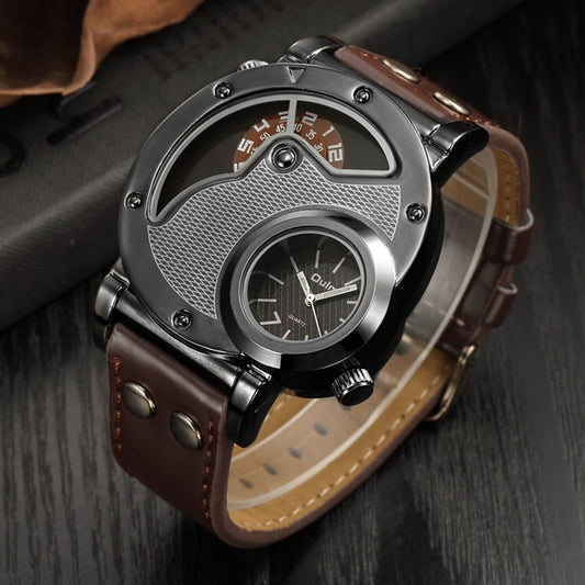 Mens Unique Steampunk Watch with Dual Time Zone and Leather band