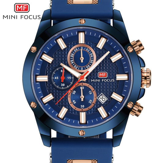 Mens Chronograph Luxury Quartz Sports Watches with Silicone Strap