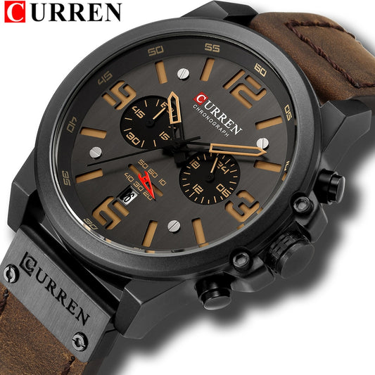 CURREN Mens Waterproof Sport Watch with Leather Band